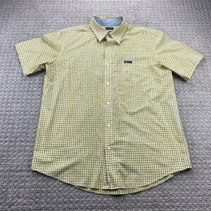 Vintage CHAPS Polo Shirt Men Large L Yellow Checkered Button Down Short Sleeves